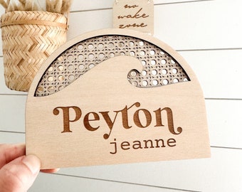 Ocean Wave Faux Rattan Arch Baby Name Sign, Nautical Name Tag, Surfer Name Sign, Wave Name Sign, Rattan Name Sign