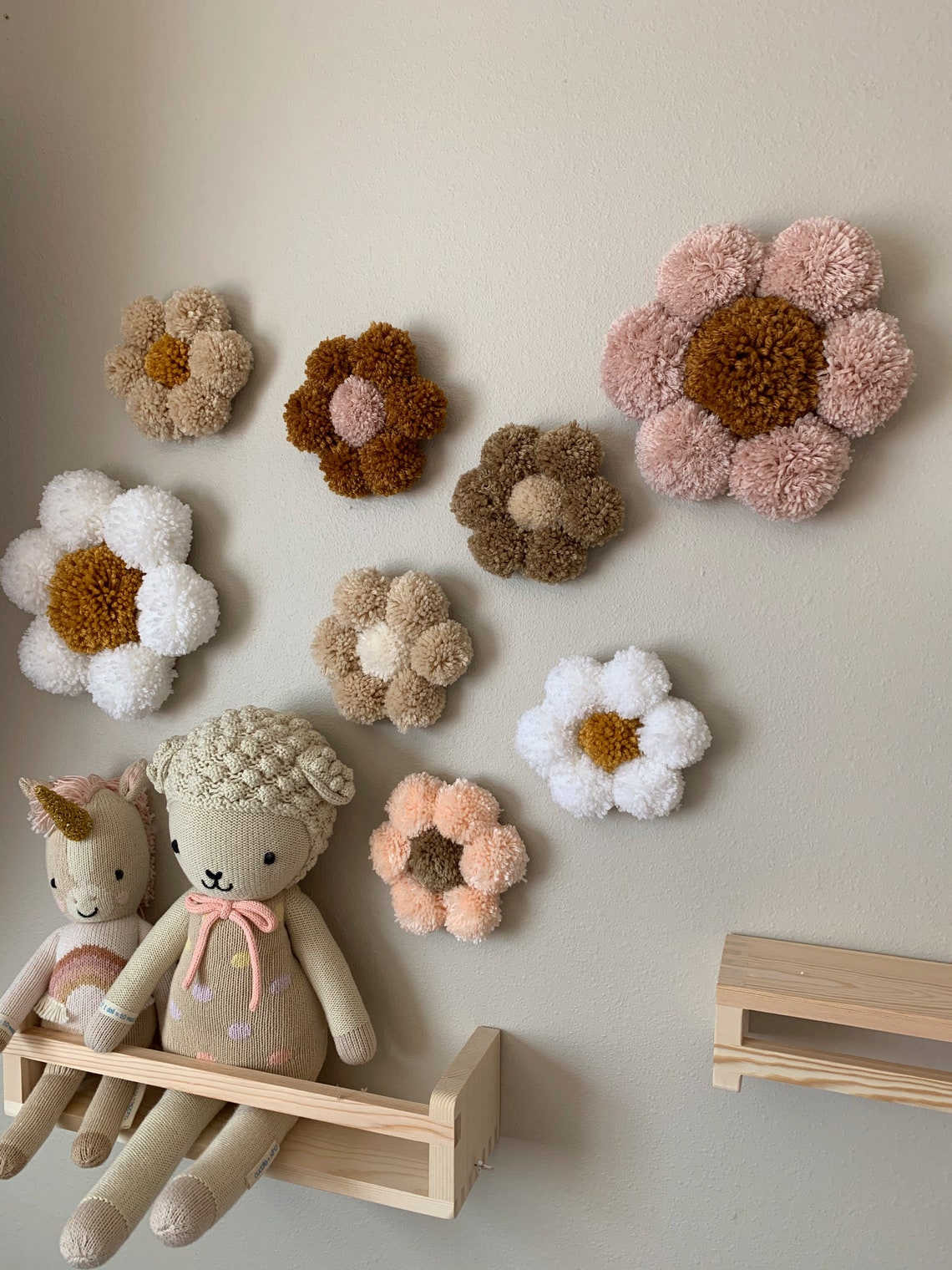 BUNDLE 2 Custom Color Pom Pom Flower Floral Wall Art Girl Etsy