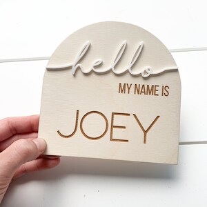 Hello My Name Is Wooden Arch Cutout, Birth Announcement, Baby Name Announcement, Baby Shower Gift, Hospital Sign, Newborn Photo Prop