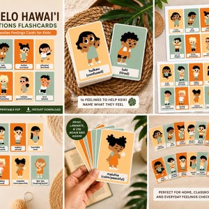 K&ouml;nnte beinhalten: Lernkarten mit 16 hawaiianischen Emotionen f&uuml;r Kinder, mit Illustrationen von Figuren, die Gef&uuml;hle wie Verwirrung und M&uuml;digkeit zeigen. Geeignet f&uuml;r den Einsatz zu Hause, im Klassenzimmer und f&uuml;r t&auml;gliche Gef&uuml;hlskontrollen.
