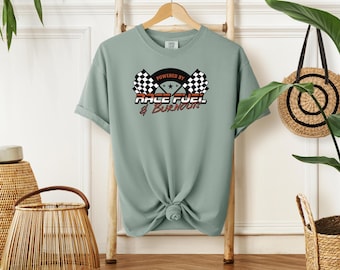 Race Fuel & Burnouts Tee, Checkered Flag Shirt, Cute Racing Shirt, Drag Racing Tshirt, Dirt Track Shirt, Girls Racing Shirt, Pit Crew Tshirt