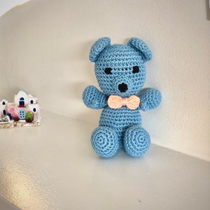 Crochet Teddy Bear/Blue Teddy, Nursery Decor, Baby & Toddler Toy, Stuffed toy