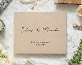 Personalisiertes Hochzeitsgästebuch aus Leinen, Minimalistisches Gästebuch Hochzeits-Scrapbook für Gäste, Polaroid-Fotoalbum, Herzliche Geschenkideen für neues Paar
