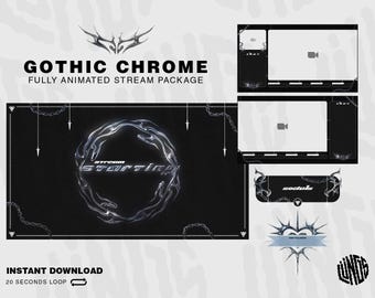 Gothic Animated Stream Package / Gothic Chrome Heart / Twitch Overlay Lofi / Twitch Overlay Gothic, Screens, Transition, Alerts, Panel