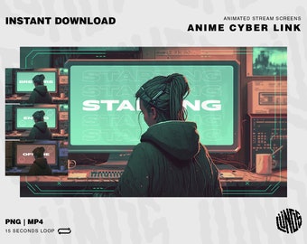 Anime Animated Stream Screens Package / Anime Cyber Link / Twitch Overlay Lofi / Twitch Overlay Anime
