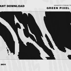 Puede incluir: Efecto de transici&oacute;n de flujo de fuego de p&iacute;xeles verde animado. El efecto es en blanco y negro y parece un fuego pixelado. El texto "GREEN PIXEL FIRE" est&aacute; en la parte superior de la imagen. El texto "INSTANT DOWNLOAD" est&aacute; en la parte superior izquierda de la imagen. El texto "WEBM | MOV" est&aacute; en la parte inferior izquierda de la imagen. El texto "60 FPS" est&aacute; debajo del texto "WEBM | MOV".