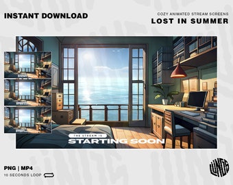 Cozy Summer Animated Stream Screens Package / Lost in SUMMER / Twitch Overlay Lofi / Twitch Overlay Cozy