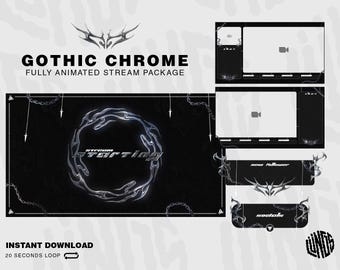Gothic Animated Stream Package / Gothic Chrome / Twitch Overlay Lofi / Twitch Overlay Gothic, Screens, Transition, Alerts, Panel