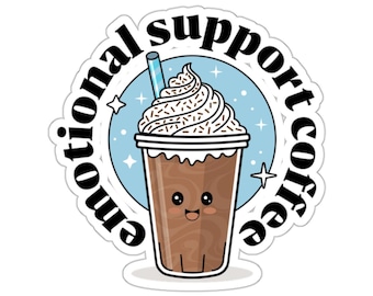 キスカットステッカー、感情サポートコーヒー、かわいいアイスコーヒーステッカー、スマイリーコーヒー、面白いデカール、ラップトップステッカー、コーヒー愛好家へのギフト