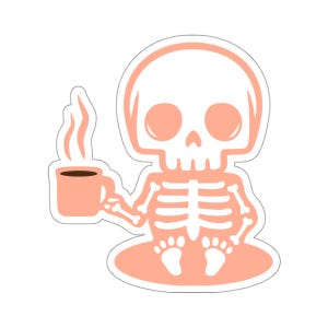 Skeleton Coffee Stickers, Spooky Halloween Sticker, Cute Gothic Decal, Laptop Decal, Planner Stickers, Vinyl Sticker