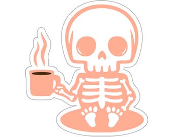 スケルトンコーヒーステッカー：不気味なゴシックハロウィンビニールデカール