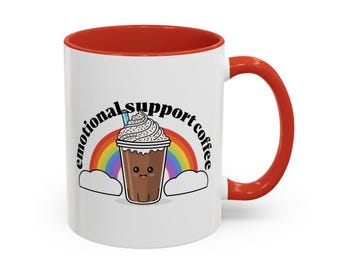 Koffiemok met emotionele steun: regenboog glimlachend koffiekopje