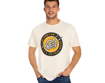 スケルトン モーターサイクル ツーフィンガー ウェーブ ユニセックス ガーメントダイ Tシャツ