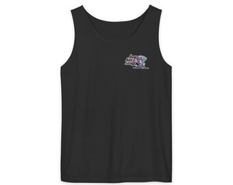 ピザパンタンクトップ：レトロな「Hey Hot Stuff」ノースリーブTシャツ
