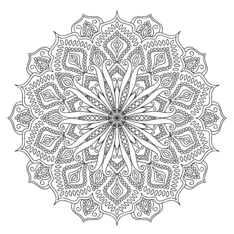 K&ouml;nnte beinhalten: Ein kompliziertes Mandala-Design in Schwarzwei&szlig; mit einem kreisf&ouml;rmigen Muster aus sich wiederholenden Formen und Linien.