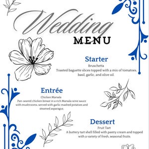 Wedding Menu Digital Customizable Canva Template