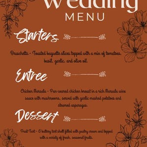 Wedding Menu Digital Customizable Canva Template