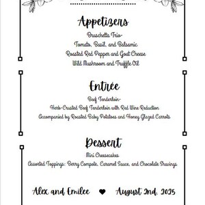 Wedding Menu Digital Customizable Canva Template