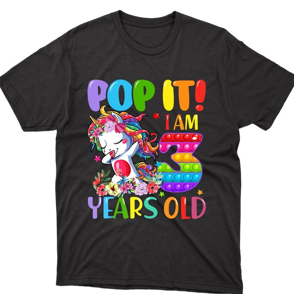 Dabbing Unicorn Pop It I Am 3 ans, 3ème anniversaire Licorne PNG, 3ème anniversaire, conception de sublimition, téléchargements instantanés