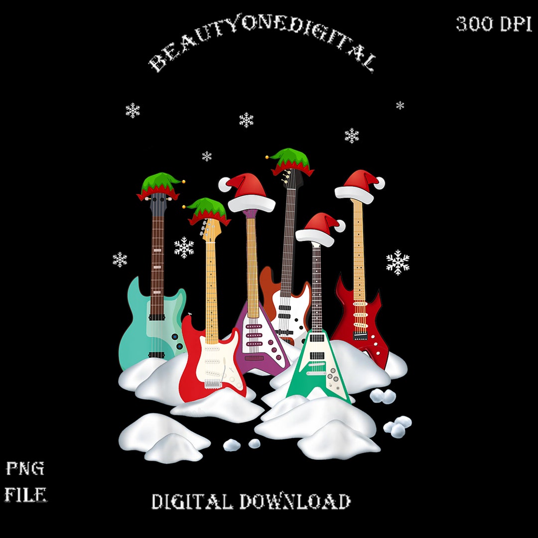 Guitar Santa Hat Christmas Tree Funny Music Loves PNG, Guitar Santa Png ...