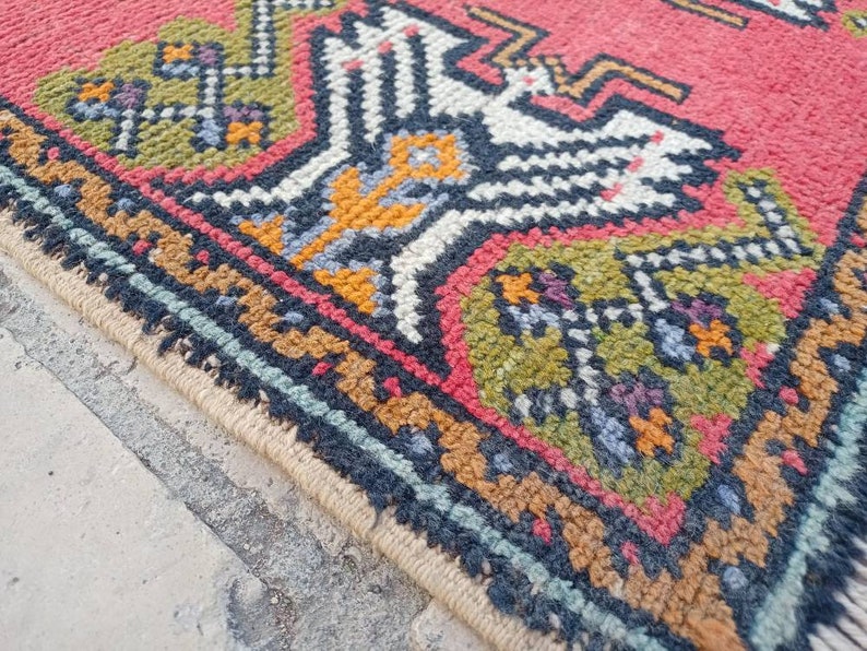 Handmade Rug Decor Rug Home Rug Floor Rug Boho Rug Bathroom Rug DECORAT\u0130ON !! Turkish Rug Small Rug Vintage Rug Red Rug 3.2x1.7 FT !