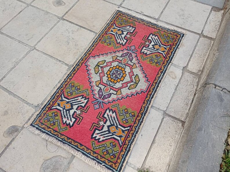 Handmade Rug Decor Rug Home Rug Floor Rug Boho Rug Bathroom Rug DECORAT\u0130ON !! Turkish Rug Small Rug Vintage Rug Red Rug 3.2x1.7 FT !