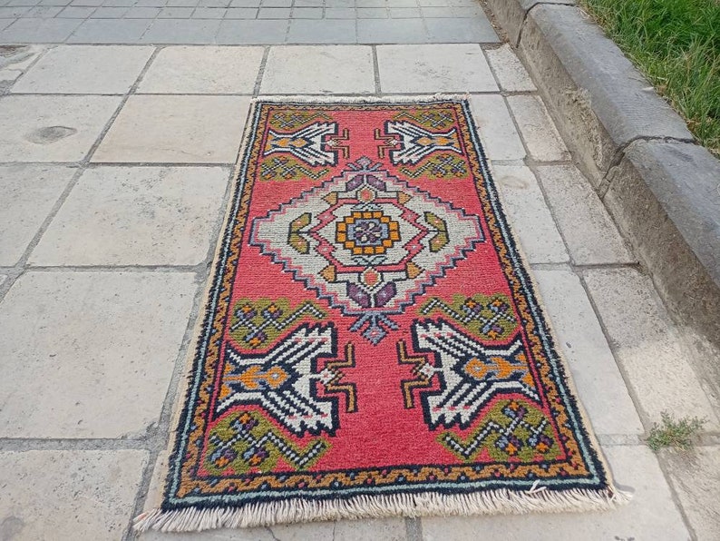 Handmade Rug Decor Rug Home Rug Floor Rug Boho Rug Bathroom Rug DECORAT\u0130ON !! Turkish Rug Small Rug Vintage Rug Red Rug 3.2x1.7 FT !