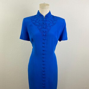 Vintage 90s Silk Dress: Royal Blue Embroidered Mandarin Collar - Etsy UK Vintage 90s Silk Dress: Royal Blue Embroidered Mandarin Collar - Etsy UK