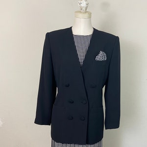 Vintage Early 90s Le Suit Tailored 4 pc Suit Set Of Plated Silk Crepe Skirt, Jacket, Top & Pencil Skirt Set, Size-10, Houndstooth Print