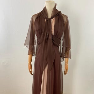 light brown chiffon dress Sawyer Flowing V Neck Ruffles Slit Chiffon Dresses, Burnt Orange