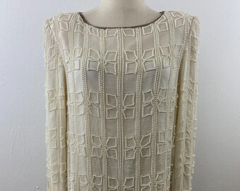 80s Silk Sequin Tunic Top - Papell Boutique - Size Small