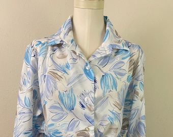Vintage 70s Floral Blouse: Pastel Balloon Sleeves Boho Top, Size L