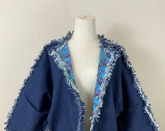 Vintage 80s Denim Jacket-Blazer: Funky Retro Ripe Trim, Oversized Fit