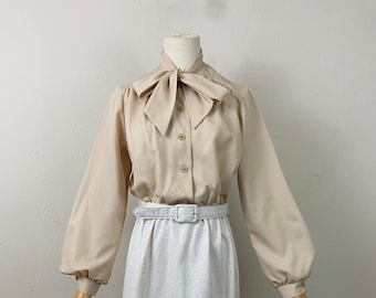 Vintage 70s Missy H. Beige And Sand Color In Linen Shirtdress , Secretary Bohemian Spring Summer ShirtDrees, Size-12