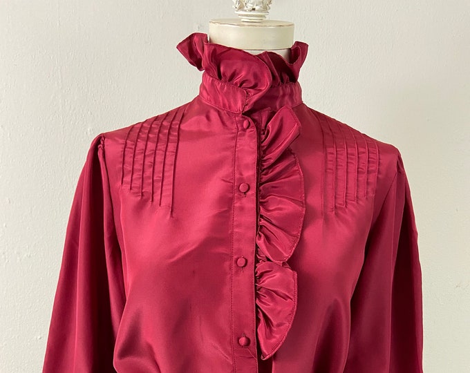 Vintage 70s Metallic Burgundy Ruffle Blouse - Size 7/8 - Etsy