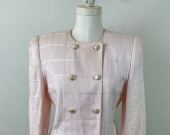 Vintage 80s Tartan Blazer by KASPER - Soft Pink, Size 8