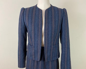 Vintage 70s Wool Blend Stripe Skirt Suit Set - European Connection