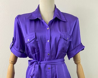 Vintage 90s Purple Charmeuse Blouse: Dressbarn Silkie Top, Size XL