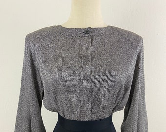 Vintage 90s Polka Dot Print Blouse: Iridescent Formal Top, Size 18