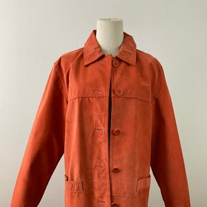 Vintage 90s Salmon Orange Long Oversize Sport Casual Jacket By St. John’s Bay, Salmon Sued Falls-Winter Unisex Jacket, Size-S.
