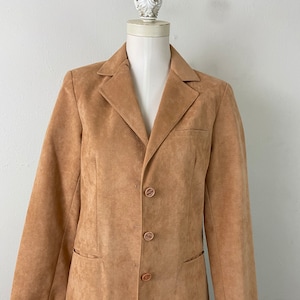 Vintage late 80s Caramel Color Sued Leather Tailored Fit Jacket By Samuel Robert, Fall Impeccable Condition Long Fit Jacket-Blazer, Size-12