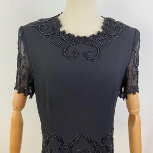 Vintage 80s Black Embellished Beads And Sequin Short Sleeves With Skirting Boards Evening Party Blouse-Tops By J Kara N.Y. Size-M.