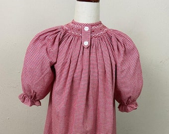 Vintage Viva La Fete French Smoked Gingham Red Pre School Shabby Chic Girls Dress Size 4 100% cotton
