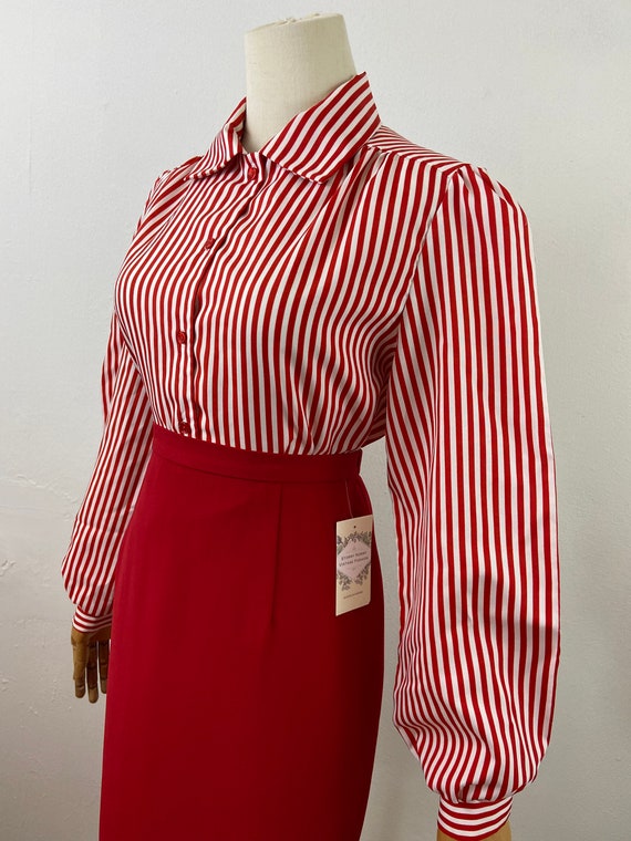 Vintage 70s Red And White Stripe Print With Puffy… - image 5