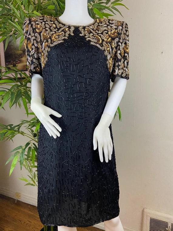 Vintage 80s Chiffon Night Dress /Size L / Big Sho… - image 2