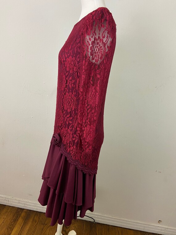 Vintage 80s David Rose Design Burgundy Wine Lace … - image 8