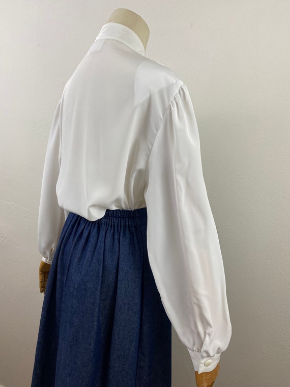 Vintage 80s White Romantic Long Puffy Sleeves Wit… - image 10