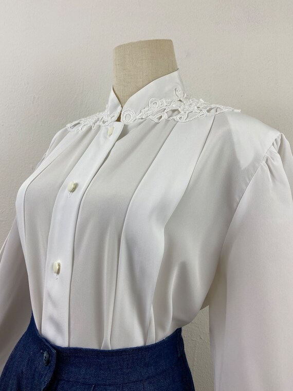 Vintage 80s White Romantic Long Puffy Sleeves Wit… - image 8