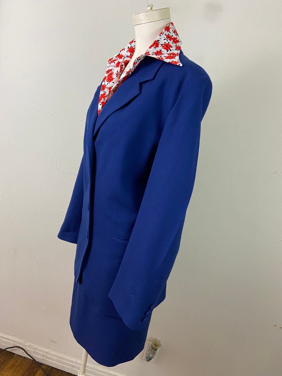 Vintage 90s Navy Blue Midi Skirt Wool Blazer Suit… - image 6