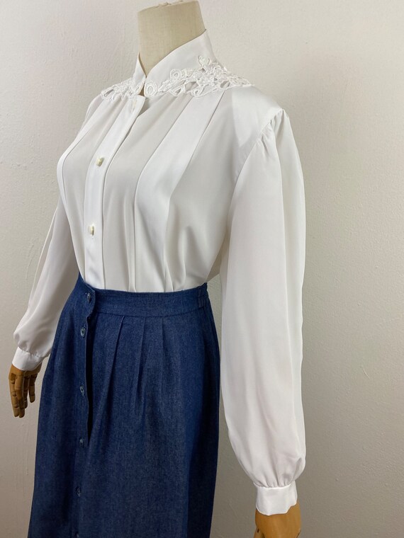 Vintage 80s White Romantic Long Puffy Sleeves Wit… - image 5